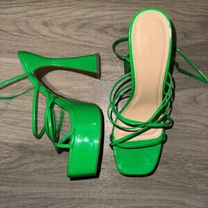 Lime Green Women's Size 9 Platform 6" Heels Strappy Sandals Brat Green